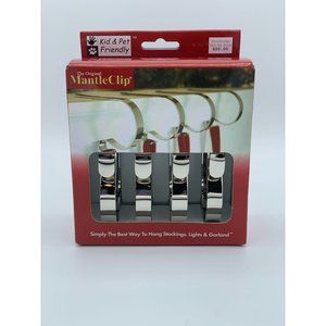 MantleClip 4 pack, Silver, Holiday Mantle Stocking Holder, Light, Garland, Decor